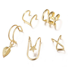 Load image into Gallery viewer, 5Pcs/Set Ear Cuff Gold Leaves Non-Piercing Ear Clips Fake Cartilage Earring Jewelry For Women Men
